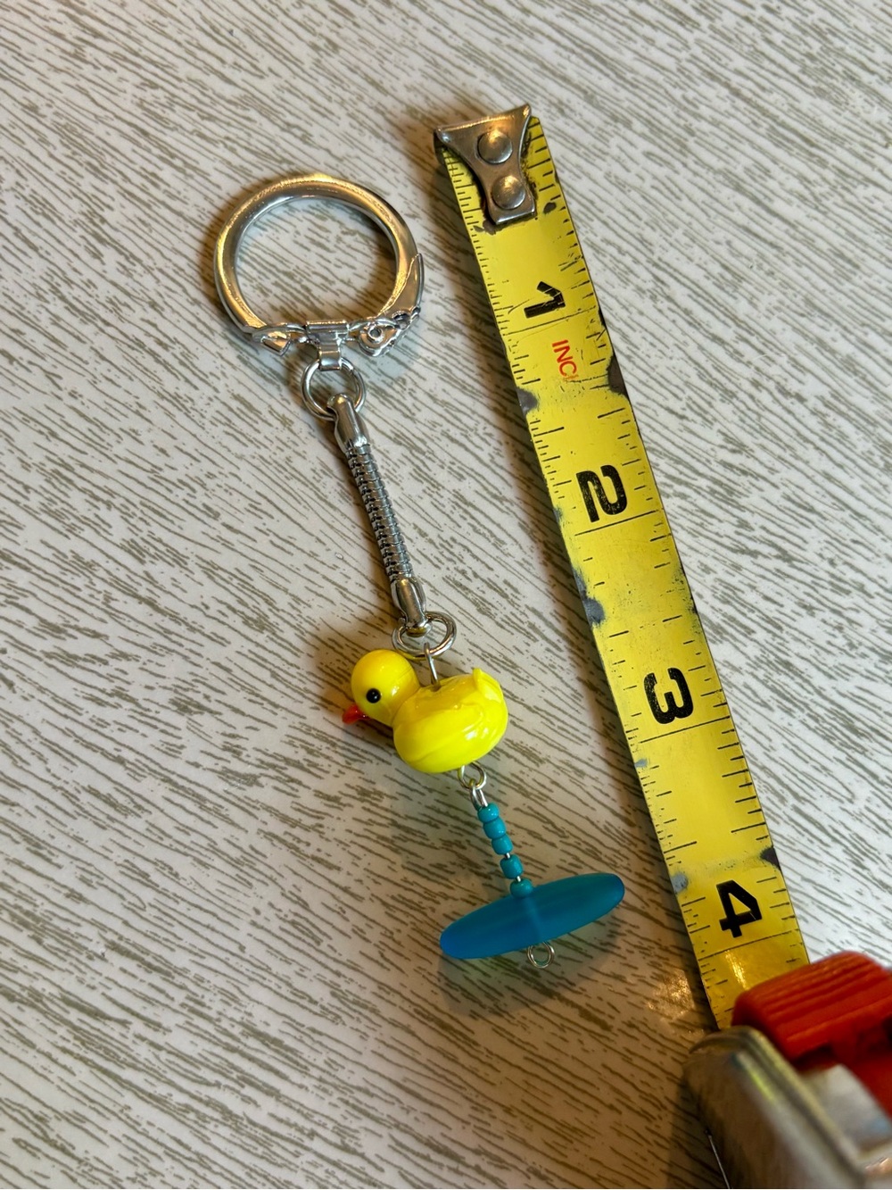 Hand Crafted Glass Yellow Duck Key Chain Teal Bead Accent